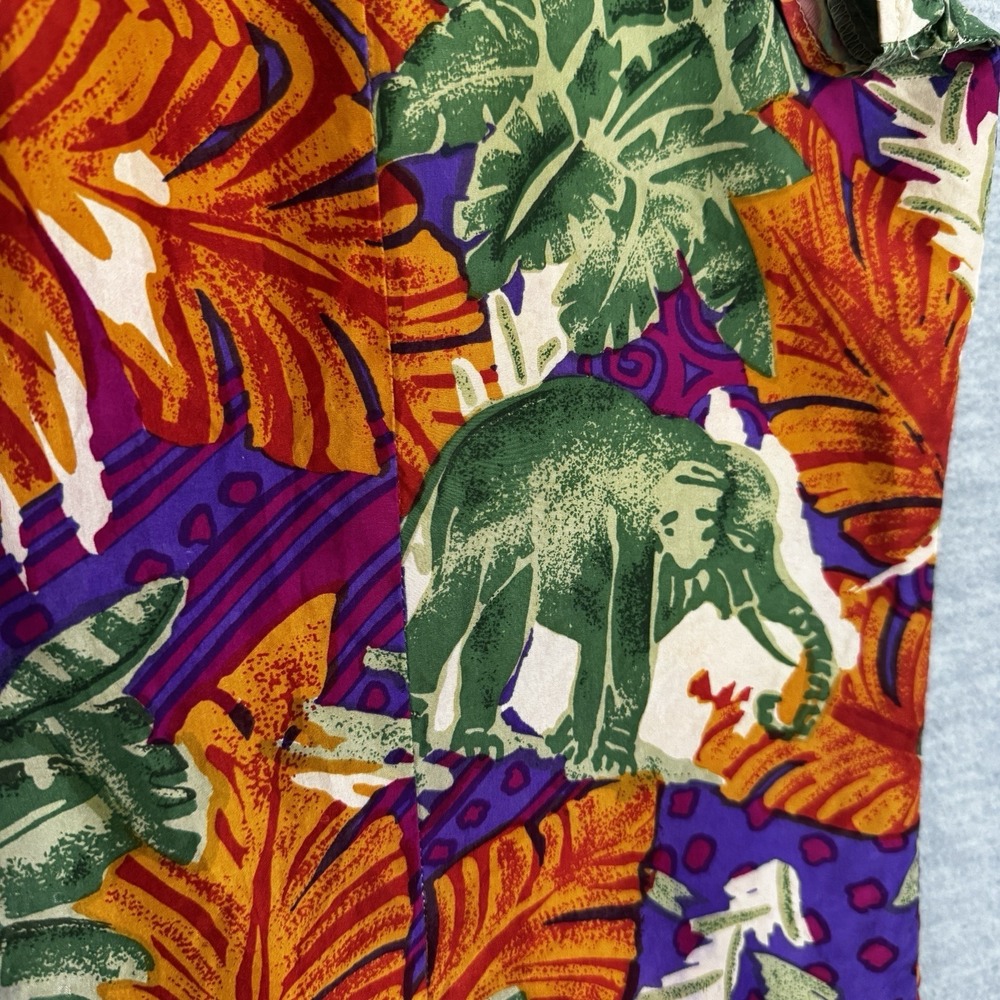 100% SILK Short Sleeve Shirt Top Button Up Women's Medium Blouse Safari Tropical - Picture 3 of 4
